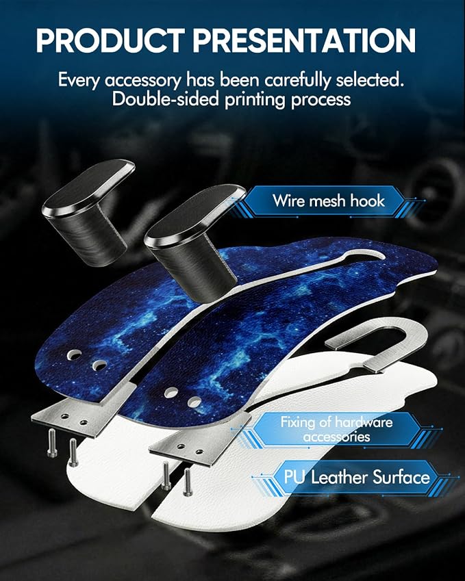 Purse Holder for Car, 2 Pack Heavy Duty Purse Hanger for Car, PU Leather Car Seat Hooks for Purses and Bags, Cute Starry Sky Headrest Organizer for Handbags & Backpacks