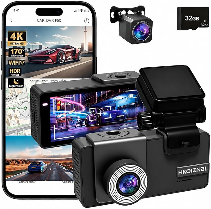 Dash Cam Front and Rear, 4K Ultra HD,5G Wi-Fi,24H Parking Mode | Road Rage Witness Blind Spot Guard, Hit-and-Run Catcher, Scam Defense,3.69in IPS LCD,Built-in GPS Logger, Dual HDR - Charcoal