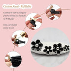 ORIESSE 4pcs Cute Daisy Flowers Car Air Freshener Vent Clips,Girly Flowers Car Accessories for Women,4 Sizes Sparkle Black Silver Flower Car Vent Clips,Refillable Clips On Car Diffuser