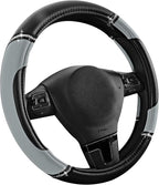 Leather Steering Wheel Cover - Made with PVC Leather - Anti-Slip, Universal Fit 14 1/2 inches to 15 inches - Gray