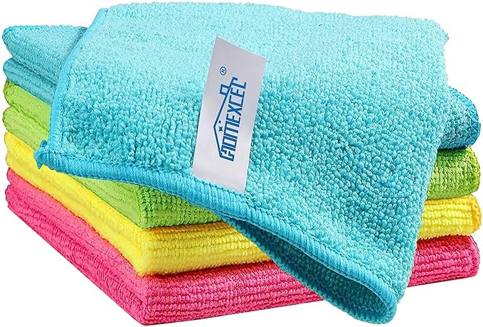 Microfiber Cleaning Cloth, 5 Pack Cleaning Towels for Kitchen, Lint Free, Scratch-Free, Highly Absorbent, and Reusable Cleaning Rags for House, 11.5 X11.5 inch (Green/Blue/Yellow/Pink)