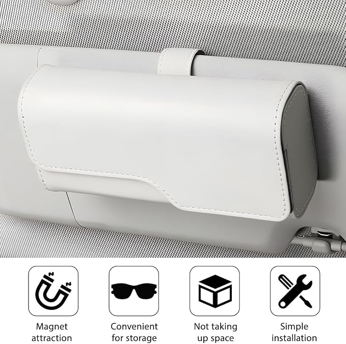Zpana Sunglass Holder for Car Visor, Leather Auto Eyeglasses Sun Visor Organizer Case with Hidden Magnetic Closure, Auto Protective Glasses Storage Box, Universal for SUV RV Truck (Beige)