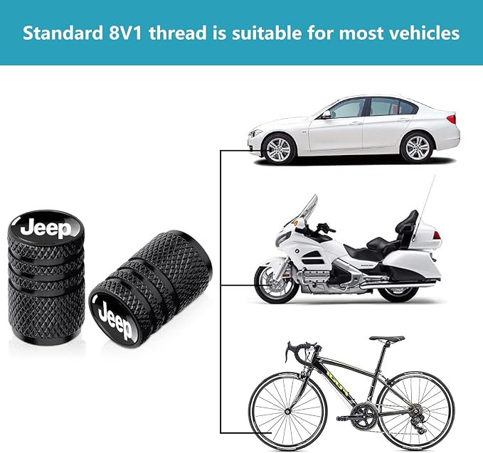 Tire Valve Stem Caps for Jeep vMetal Car Wheel Air caps Auto Valve Stem Caps Accessories 4 Pcs Black