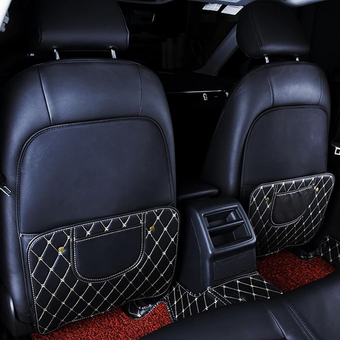 Childproof Back Kick Pad Scratch Protector Leather Storage Pockets for Family Travel Kick Mat