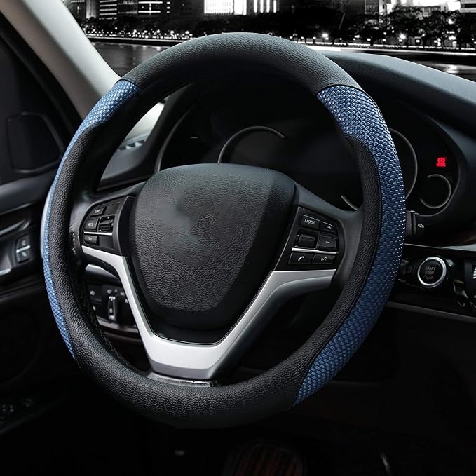 Steering Wheel Cover with Microfiber Leather for Car Truck SUV 15 inch (Blue)