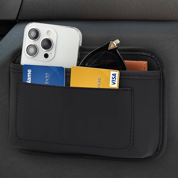 2pcs Universal Car Side Pocket Organizer, PU Leather Car Pocket Pouch Cell Phone Sunglasses Holder Organizer Accessories for Car Seat, Door, Window, Console