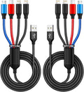 Travel 4 in 1 Multi Charging Cable with Dual IP/Type C/Micro USB, 2Packs 5FT Car Accessories iPhone Charger Cord for Multiple Devices, Universal USB Cable for iPhone17-8/iPads/Tablets and More