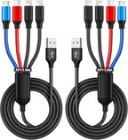Travel 4 in 1 Multi Charging Cable with Dual IP/Type C/Micro USB, 2Packs 5FT Car Accessories iPhone Charger Cord for Multiple Devices, Universal USB Cable for iPhone17-8/iPads/Tablets and More