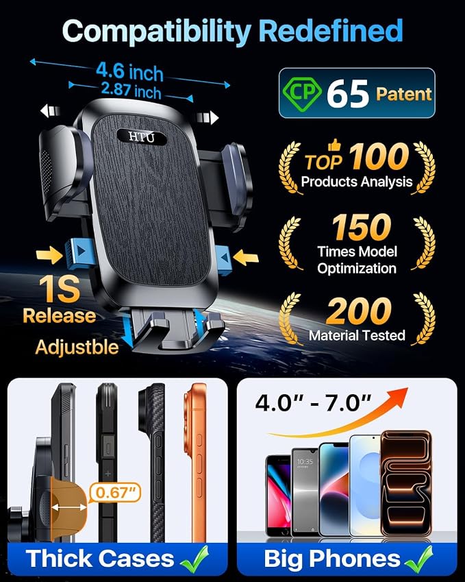 【Upgraded Strongest Suction & Pro Military-Grade Certs 】Ultimate Car Phone Mount【360°Rotatable Suction】Cell Phone Holders Truck Stand for Dashboard Windshield Vent for iPhone 17 Pro Max Samsung,Black