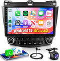 4G+64G Android 15 Car Stereo for Honda Accord 2003-2007, Car Radio Wireless Carplay Android Auto GPS Navigation 5G-WiFi Bluetooth 5.0 10.1'' Touchscreen FM/RDS EQ SWC Backup Camera