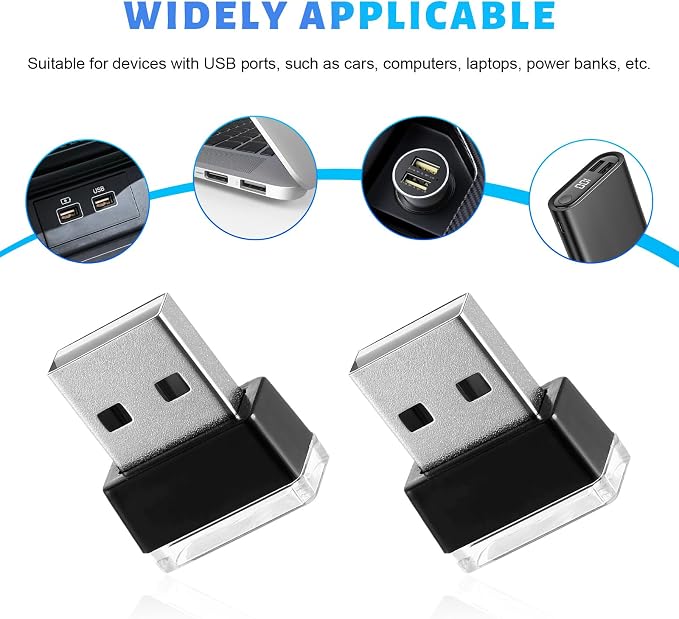 6 PCS USB LED Car Atmosphere Lamp, Mini Night LED Vehicle Trunk Ambient Lighting Kit, Portable Plug-in USB Interface Vehicle Decor Atmosphere Lamp, Interior Car Accessories
