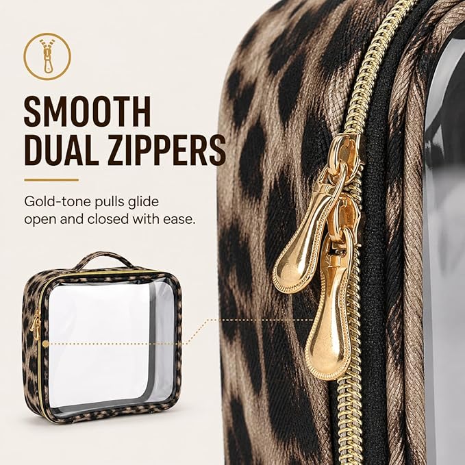 Clear Makeup Bags with Zipper, TSA Approved Travel Toiletry Bag, 3-Pack Medium Clear Cosmetic Bag Handle, Waterproof Make Up Bag for Women, Car Bag Organizer & Car Organization Essentials