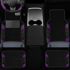 10 Pcs Car Floor Mats Full Set & Sport Leather Steering Wheel Cover 14.5-15 inch, Center Console Cover, Seat Belt Cushion, Cup Holder Coaster, Universal Automobile Interior Sets (Purple)