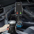 Cup Holder Phone Mount, 2 in 1 Cup Holder Expander for Car Long Arm with 360°Rotation Cup Holder Cell Phone Holder for Car Compatible with All Smartphones