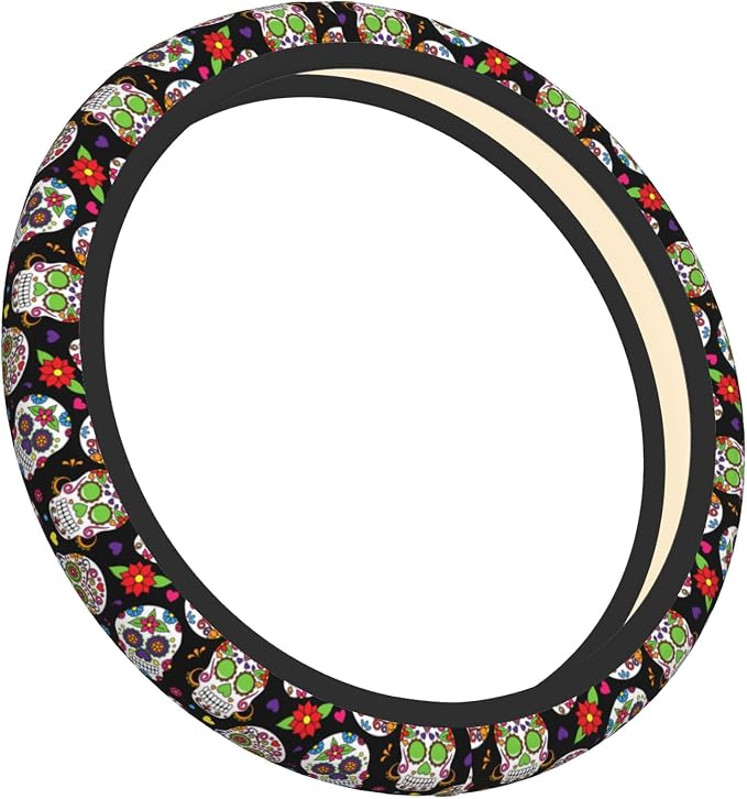 Cool Skull Steering Wheel Cover, Halloween Christmas Steering Wheel Covers, Non-Slip Breathable Neoprene Car Accessories Universal 15 Inch Fit Auto, Suvs, Truck