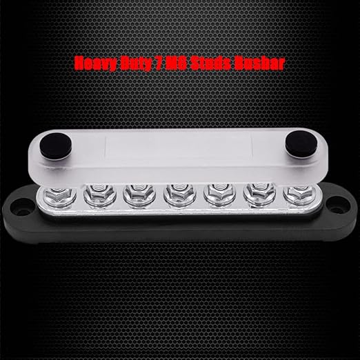 7 x M6 (1/4") Studs Power Distribution Block Bus Bar 12V, 5.9" HD 150A Marine BusBar Battery Distribution Block W/Cover for Car Boat Solar (Black)