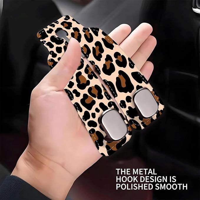 Car Seat Headrest Hook, Universal Leather Cute Hanger Holder Hook, Storage Organizer Interior Accessories for Purse Bags Handbag Luxury Leopard Red