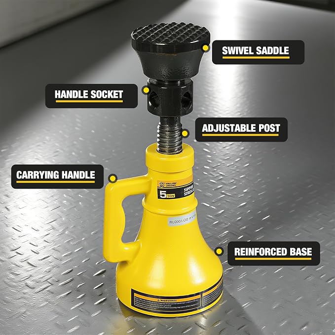 5 Ton Professional Car Support Screw Jack for House Construction Bridge Stabilization, Yellow (10,000 LBs)