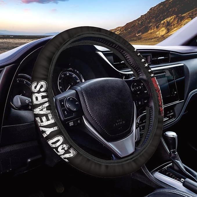 Auto Steering Wheel Covers Comfort Anti-Slip Safety Stretch-on 14-15 inch, American 250 Years Print Easy Fix Machine Washable Steering Wheel Protection