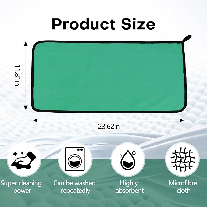 3PCS Car Microfiber Towels, 23.62"×11.81" Lint-Free Microfiber Towels for Cars Wash Drying, Super Absorbent Cleaning Cloths, Reusable Washing & Detailing Towel, Car Cleaning Supplies (Green)