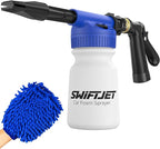 Car Wash Foam Gun + Microfiber Wash Mitt - Foam Cannon Works with Any Soap - Garden Hose Car Foam Sprayer - Car Wash Kit - Car Accessories Foam Blaster (Blue Foam Gun with Mitt)