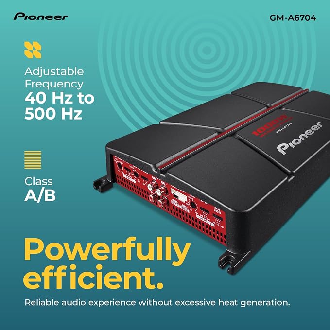 GM-A6704 4-Channel Car Amplifier – 1000W Max, Class AB, Bridgeable Design, Bridgeable, High-/Low-Pass Filters