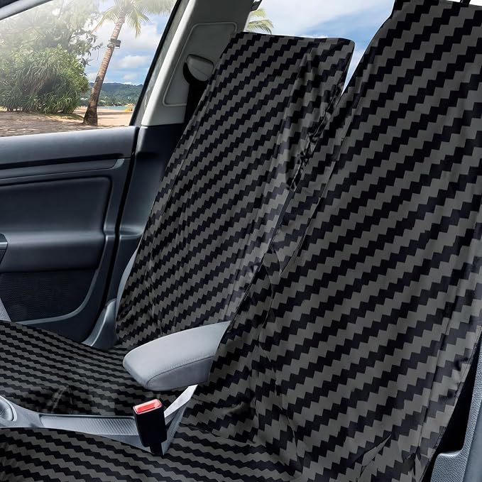 Car Seat Towel Covers with Storage Bag, 63 x 32 Inch Universal Non Slip Waterproof Sweat Protector for Car Truck, Gym Swimming Running, Machine Washable(2 Pack,Carbon Fiber Textured)