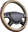 Wood Grain 14.5-15 inch Microfiber Leather Steering Wheel Cover, Anti-Slip Veins Design Steering Wheel Universal Fit for Most Cars, Sedans, SUV， Beige