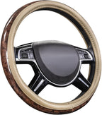 Wood Grain 14.5-15 inch Microfiber Leather Steering Wheel Cover, Anti-Slip Veins Design Steering Wheel Universal Fit for Most Cars, Sedans, SUV， Beige