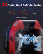 Vortex S6SE Cordless Tire Inflator Portable Air Compressor, 160 PSI Air Pump for Car Tires with 15600 mAh Battery, 100% Duty Cycle & Dual Cylinder, Air Pump for Heavy-Duty Vehicle, Red