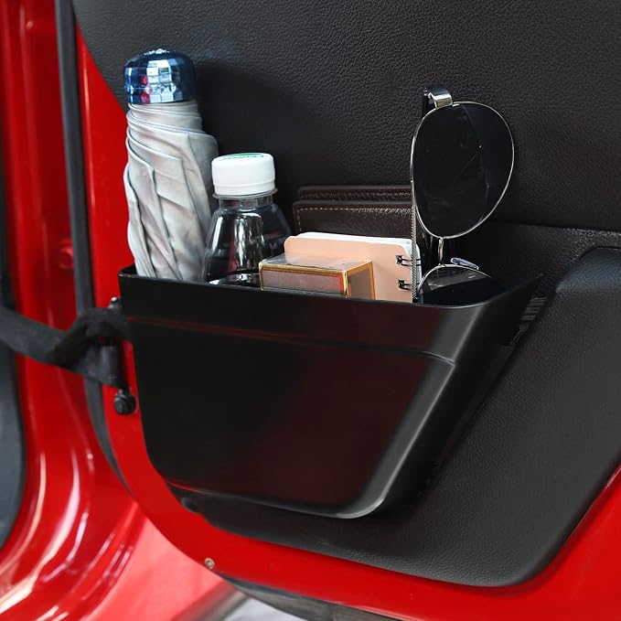 Rear Door Storage Pockets, Side Insert Organizer Box Net Pocket Replacement for 2011-2018 Jeep Wrangler JK JKU, Interior Storage Expansion Accessories, Black, 2PCs