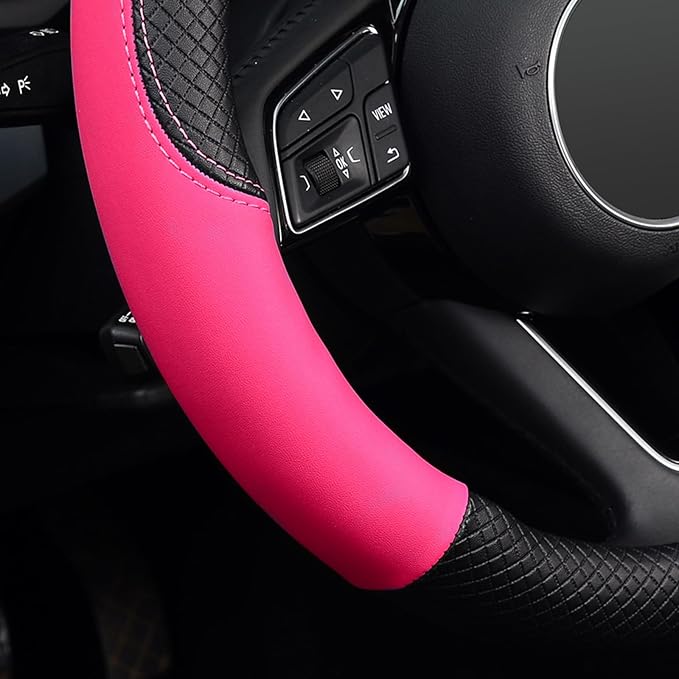 Steering Wheel Cover, Universal Fit 15 Inch Microfiber Leather Car Wheel Protector, Anti-Slip, Pink