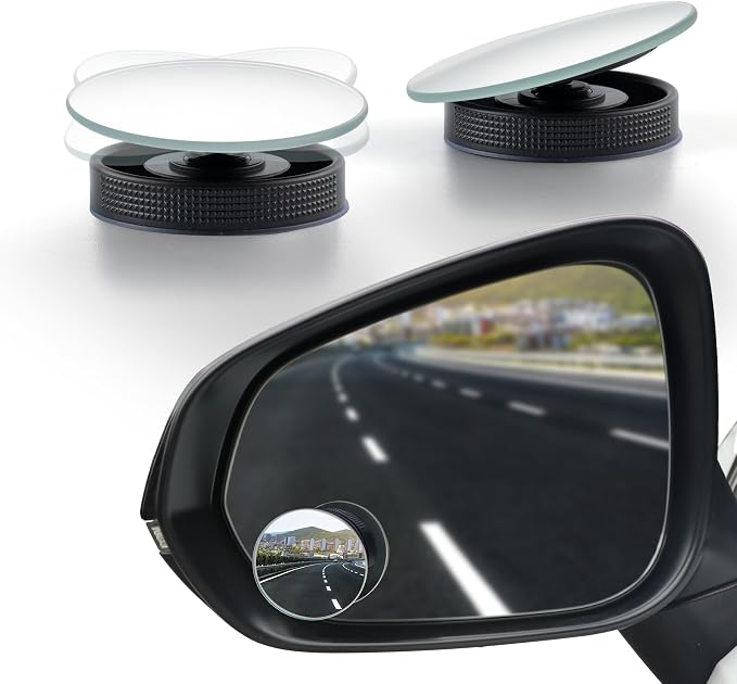 Blind Spot Car Mirror, 2" Round HD Glass Frameless Convex Side Mirror Blindspot, Reusable 360° Wide Angle Rear View Car Mirrors with Powerful Adjustable Suction Cup - Exterior Mirrors