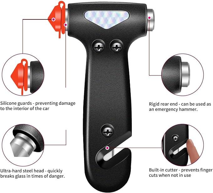 Gadgets Inside the Car Emergency Kit, Seat Belt Cutter and Window Breaker, Roadside Emergency Car Kit, Car Supplies for Women in Emergencies, Tool to Break Car Window and Cut Seat Belt, Black