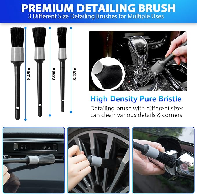 Car Cleaning Kit, Car Vacuum Kit, Gray Car Interior Detailing Kit with 8000PA High Power Vacuum, Including 7Pcs Detailing Brush Set and Bag