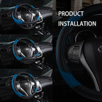 Leather Car Steering Wheel Cover, Non-Slip Car Wheel Cover Protector Breathable Microfiber Leather Universal Fit for Most Cars (Blue-2)
