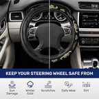 Black Fantasy Dragon Steering Wheel Cover, Polyester Car Wheel Grip, Universal 15 Inch for Cars SUVs Trucks