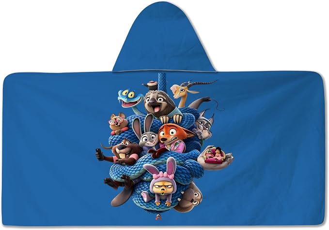 Zootopia Printed Soft Cotton Terry Hooded Towel Wrap, Absorbent Wearable Towel for Bath Pool Beach, 28 in x 55 in