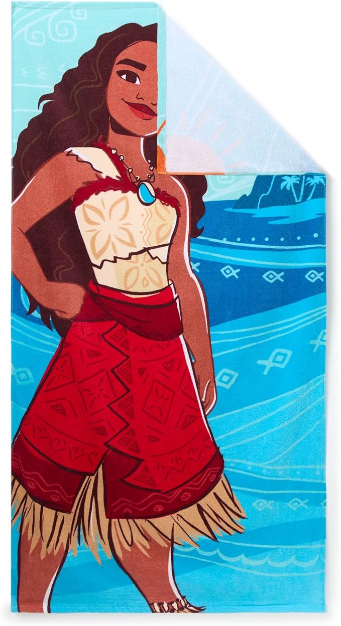 Store Official Moana Beach Towel with the Princess of Motunui Screen Art on the Topside - Measures 29" x 58" - Soft & Absorbent for Pool or Beach - Bath Towels for Kids Who Love Moana Films