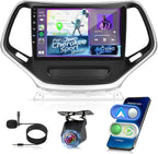 4+128G Android Car Stereo for Jeep Cherokee Sport 2014 2015 2016 2017 with Wireless Carplay/Android Auto - 10 Inch HD Touchscreen Radio with EQ/5GHz WiFi/GPS/SWC + AHD Rear View Camera