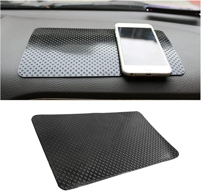 Car Dashboard Anti-Slip Rubber Pad, 10.6"x 5.9" Universal Non-Slip Car Magic Dashboard Sticky Adhesive Mat for Phones Sunglasses Keys Electronic Devices and More Use (Black/Dots)
