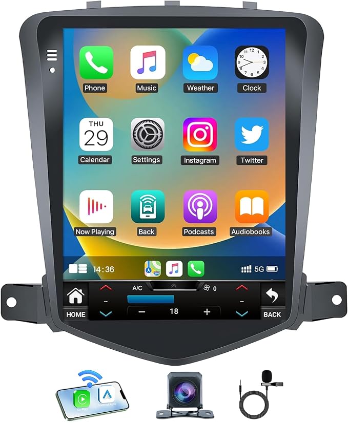 8Core + 32G ROM Android 13 Car Radio for Chevrolet Chevy Cruze 2009-2015: HD IPS Tesla-Style Touchscreen Stereo Upgrade Wireless Carplay Android Auto 5G WiFi Bluetooth 5.4 GPS 32EQ FM SWC