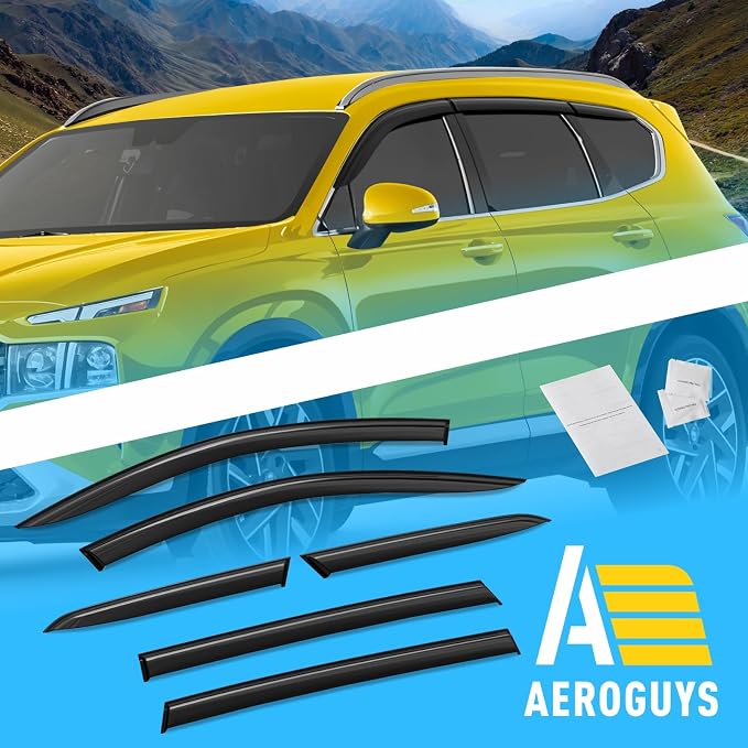 Extra Durable Window Deflectors Tape-On Window Visors Rain Guards Fit for Hyundai Santa Fe 2019-2023, Sun Visors, Wind Vent for Shades, Exterior Car Accessories - 6 pcs. AG0955