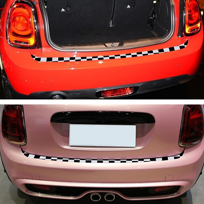 Rear Bumper Protector Sticker Compatible with Compatible with Mini Cooper F56 F55 R55 Anti-Collision Strip Trunk Threshold Decal Car Trunk Door Edge Vinyl Sticker Decoration for Car (Checkered)