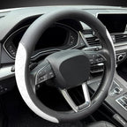 Nappa Leather Steering Wheel Cover, Elegant Diamond Checkered Design, Non-Slip wear-Resistant, Enhance Driving Comfort, Suitable for Steering Wheel Diameter 14 1/2‘-15’ Models.Black White