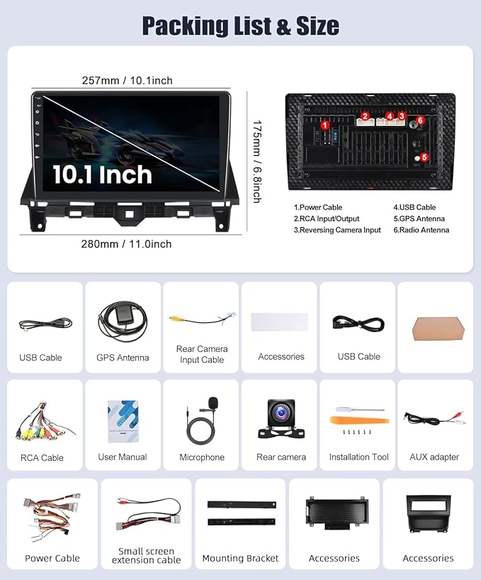 2G+64G Android Car Stereo for Honda Accord 8th 2008-2013 with Wireless Carplay Android Auto Mirror Link 10.1 inch Touchscreen Car Radio with GPS Navigation WiFi 26UI Bluetooth FM Backup Camera MIC