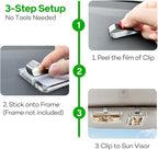 12-Pack Stainless Steel Clips with 3M Adhesive – Sun Visor Mounting Kit for Photo Frames (Not Included), Strong Hold Clips for Car Visor Organizer, Photo Wall, Home Office Decoration
