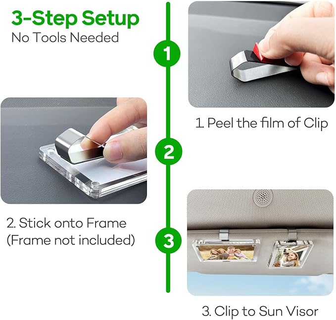 10-Pack Premium Stainless Steel Clips with 3M Adhesive – DIY Car Sun Visor Mounting Kit for Photo Frames (Not Included), Strong Hold Accessory for Custom Displays, Versatile for Home & Office Use