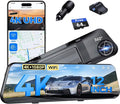 4K Mirror Dash Cam,Rear View Mirror Camera with WiFi,Dash Cam Front and Rear for Car,G-Sensor,7/24H Parking Mode,12" Touch Screen,Includes 64GB Card