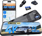 4K Mirror Dash Cam,Rear View Mirror Camera with WiFi,Dash Cam Front and Rear for Car,G-Sensor,7/24H Parking Mode,12" Touch Screen,Includes 64GB Card